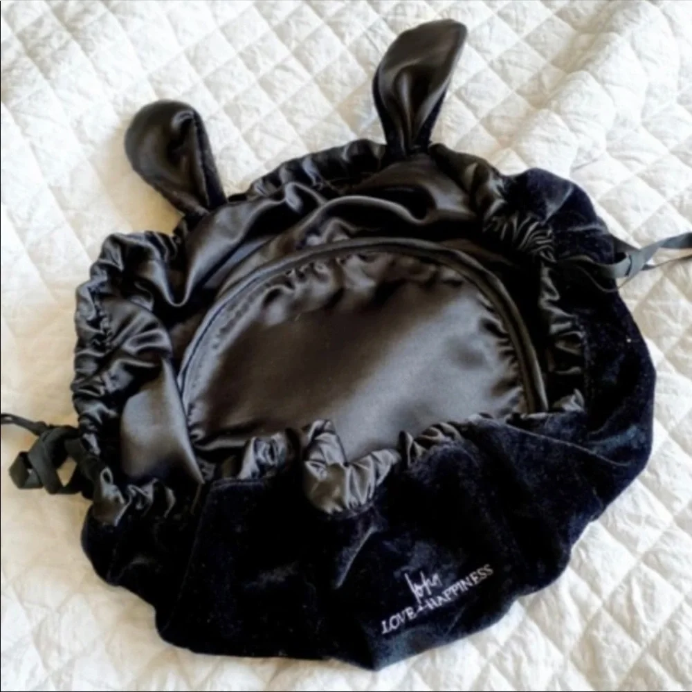 Loha Travel Makeup Bag Lay & Play Black Bunny Ears Drawstring Makeup Travel Bag